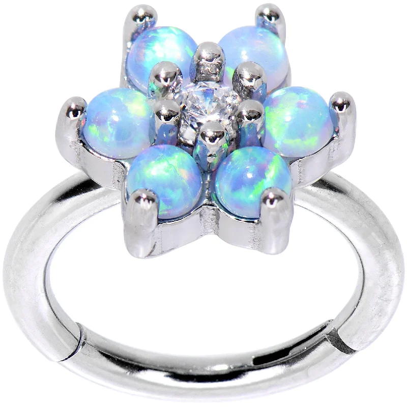 Bold Lip Rings for an Eye-Catching Look16 Gauge 5/16 Clear CZ Gem Blue Faux Opal Hinged Segment Ring