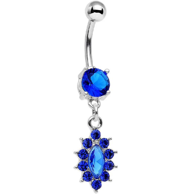 Trendy Belly Rings for Glamorous Fashion -Royal Blue Gem Decadent Detail Drop Dangle Belly Ring Trendy Belly Rings for Glamorous Fashion -Royal Blue Gem Decadent Detail Drop Dangle Belly Ring