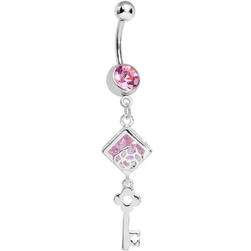 Comfortable Belly Rings for Fashionable Comfort -Pink Gem Key to My Diary Dangle Belly Ring Comfortable Belly Rings for Fashionable Comfort -Pink Gem Key to My Diary Dangle Belly Ring