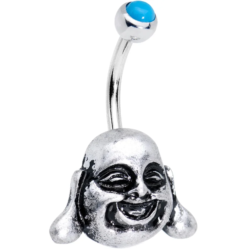 Belly Rings for Chic Fashionistas -Aqua Gem Chubby Buddha Belly Ring