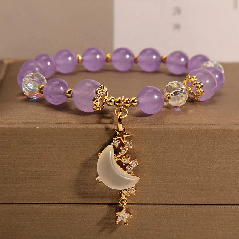 Personalized Wooden Bangles for Women-Buddha Stones Amethyst Moon Star Chalcedony Spiritual Healing Bracelet Personalized Wooden Bangles for Women-Buddha Stones Amethyst Moon Star Chalcedony Spiritual Healing Bracelet