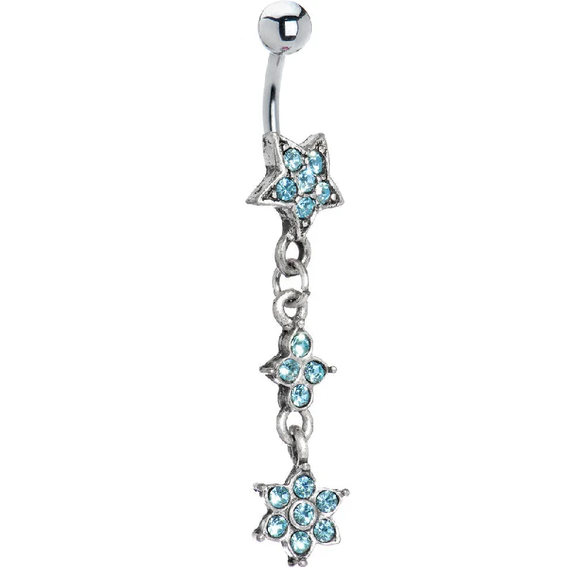 Designer Belly Rings for Fashion-Forward Women -Antique Silver Solar Blue Flourishing Star Dangle Belly Ring Designer Belly Rings for Fashion-Forward Women -Antique Silver Solar Blue Flourishing Star Dangle Belly Ring
