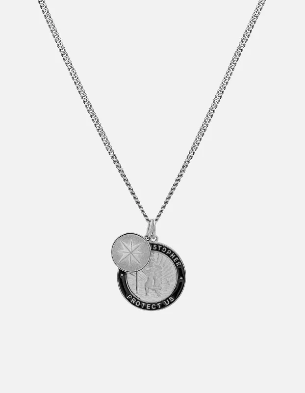 Exclusive Men's Necklaces & Pendants for the Modern Gentleman-Saint Christopher Surf Necklace, Sterling Silver/Black Exclusive Men's Necklaces & Pendants for the Modern Gentleman-Saint Christopher Surf Necklace, Sterling Silver/Black