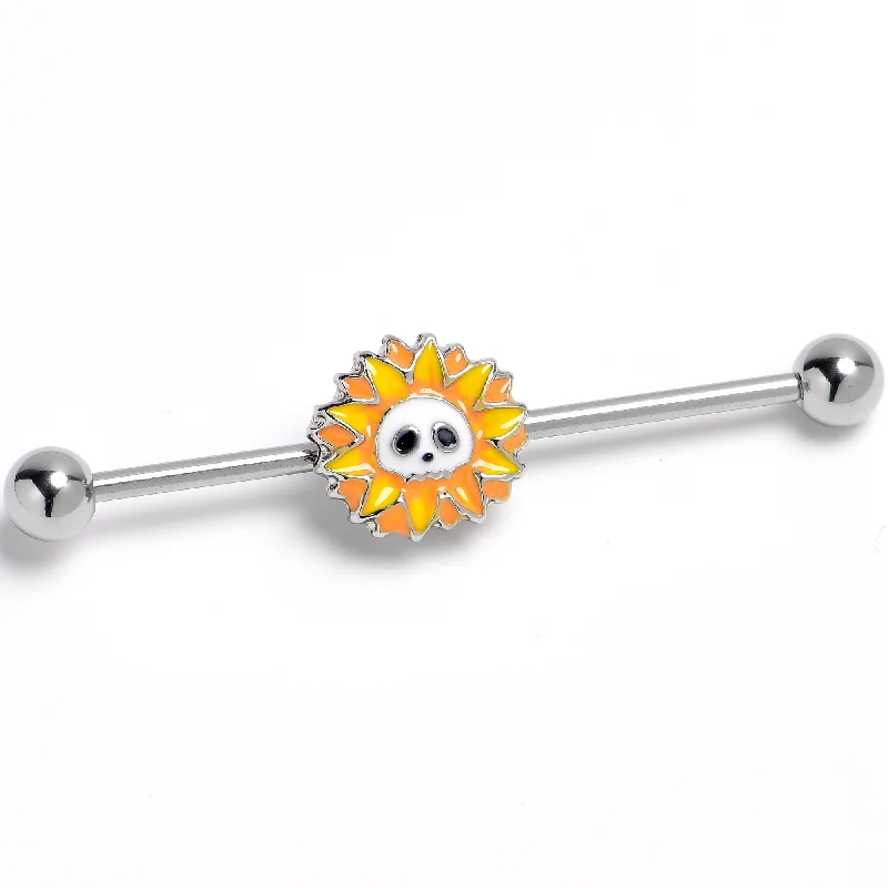 Women's Earrings – Elegant Designs for Every Personality--14 Gauge Sunflower Skull Industrial Barbell 38mm