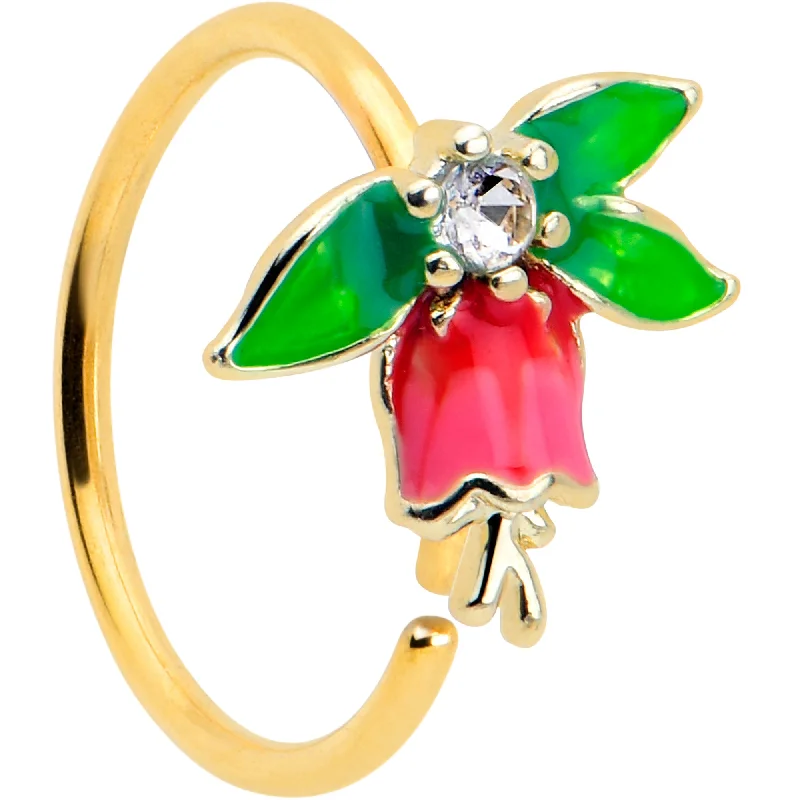 Nose Rings for Piercing -20 Gauge 5/16 Clear CZ Gem Gold Tone Bell Flower Nose Hoop