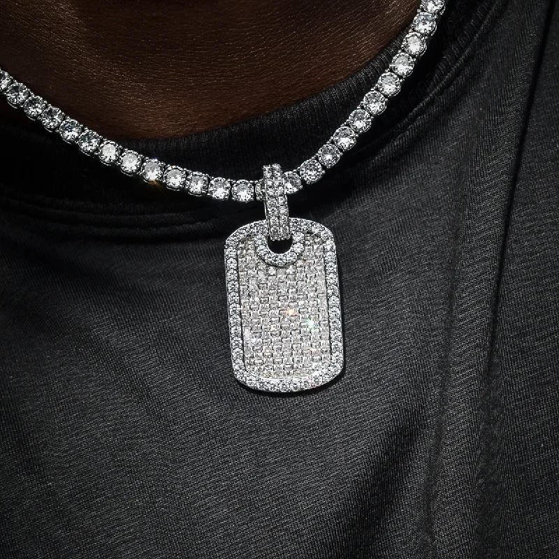 Exclusive Men's Necklaces & Pendants for the Modern Gentleman-Baguette Dog Tag Pendant in White Gold Exclusive Men's Necklaces & Pendants for the Modern Gentleman-Baguette Dog Tag Pendant in White Gold