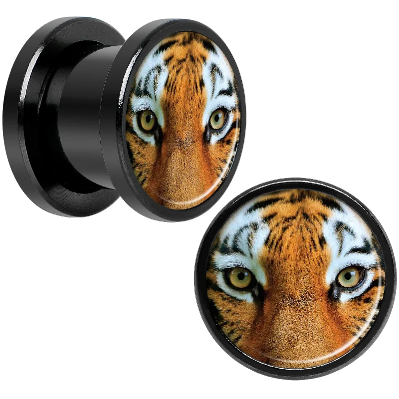 Women's Earrings – Elegant Designs for Every Personality--Full Color Tiger Eyes Black Anodized Screw Fit Plug Set 00 Gauge Women's Earrings – Elegant Designs for Every Personality--Full Color Tiger Eyes Black Anodized Screw Fit Plug Set 00 Gauge