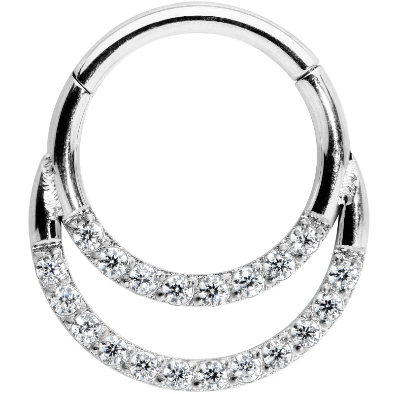 Women's Earrings – Elegant Designs for Every Personality--16 Gauge 5/16 Clear CZ Gem Double Row Hinged Segment Ring