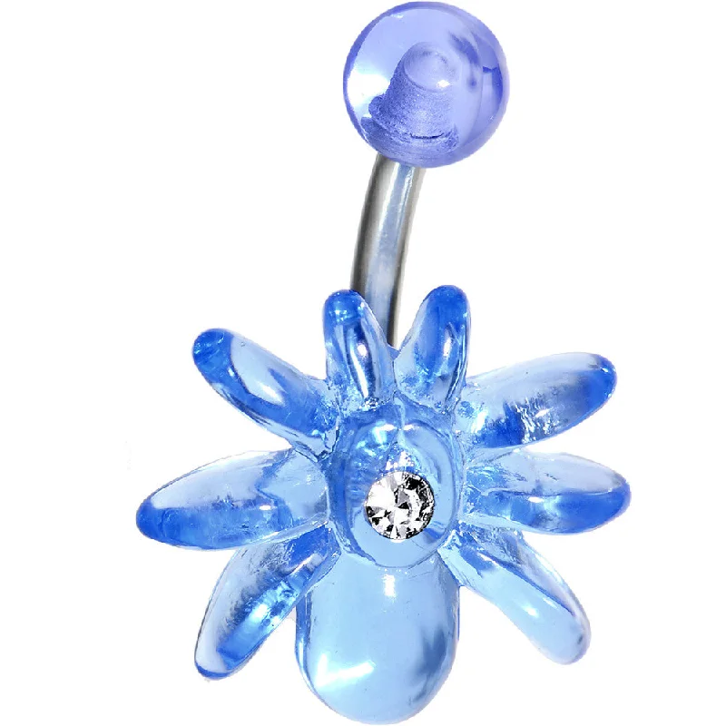 Sparkling Belly Rings with Beautiful Stone Work -Clear Gem Light Blue Upward Spider J-Bar Belly Ring Sparkling Belly Rings with Beautiful Stone Work -Clear Gem Light Blue Upward Spider J-Bar Belly Ring