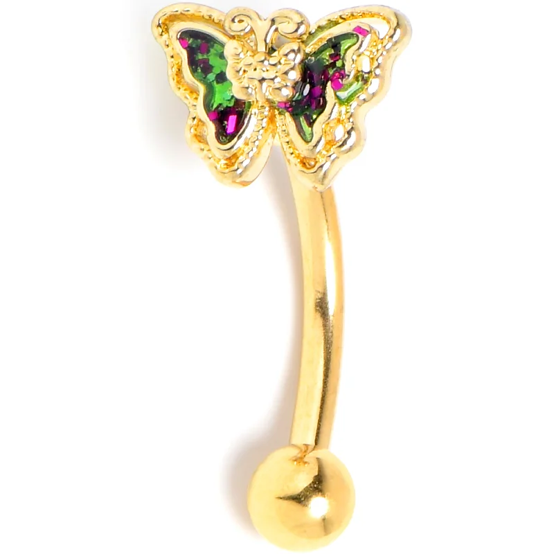 Women's Earrings – Elegant Designs for Every Personality--16 Gauge 5/16 Vitrail Gem Gold Tone Classic Butterfly Curved Eyebrow Ring