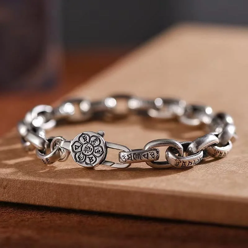 Men's Wrist Bracelets with Stone Accents-Buddha Stones Om Mani Padme Hum Double Dorje Copper Engraved Wisdom Bracelet Men's Wrist Bracelets with Stone Accents-Buddha Stones Om Mani Padme Hum Double Dorje Copper Engraved Wisdom Bracelet