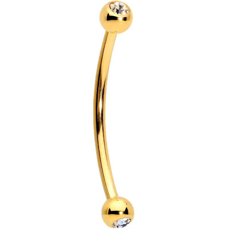 Women's Earrings – Elegant Designs for Every Personality--16 Gauge 5/8 Clear Gem Ball End Gold Tone Curved Barbell