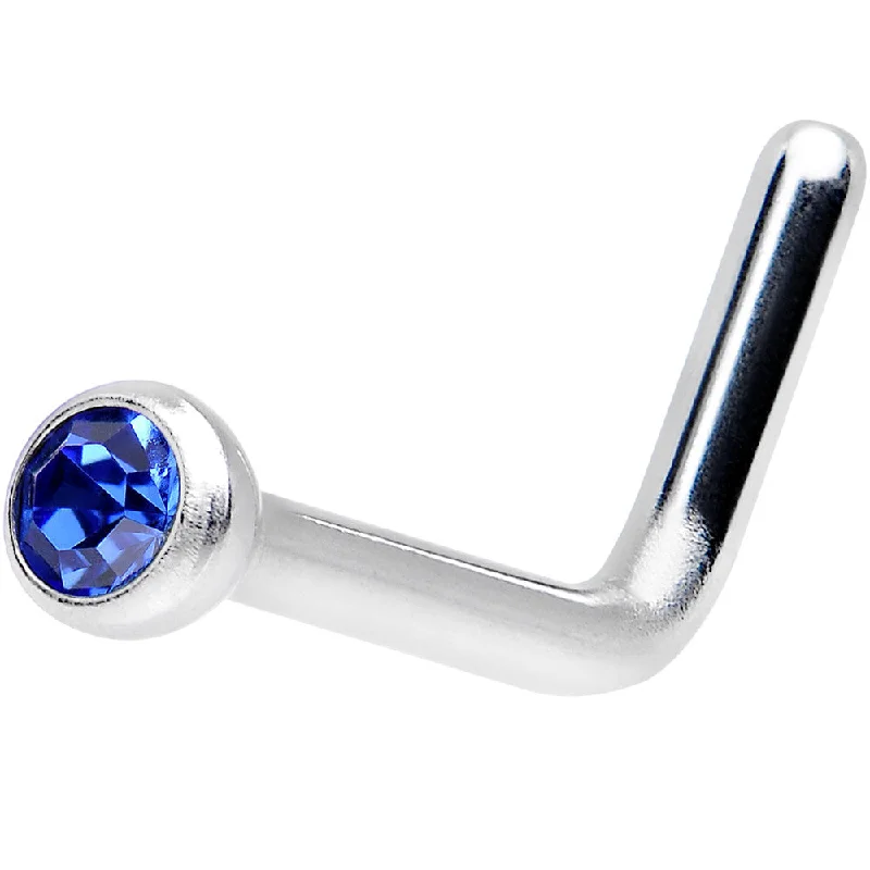 Nose Rings with Moonstone Charm -18 Gauge Sapphire L-Shaped Nose Ring Created with Crystals