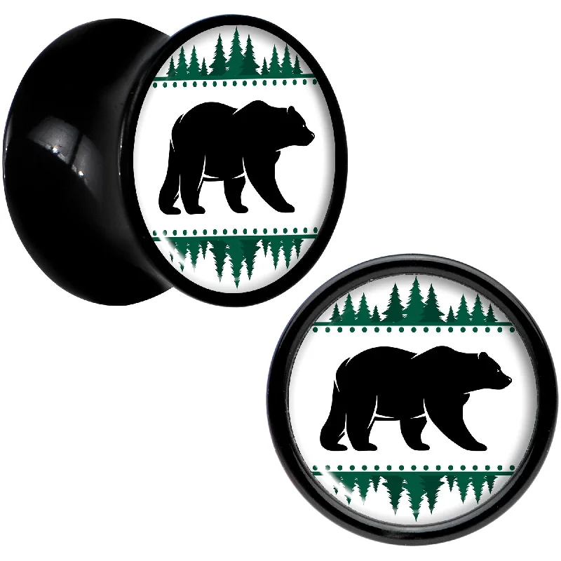 Women's Earrings – Elegant Designs for Every Personality--Winter Polar Bear in Woods Black Acrylic Saddle Plug Set Sizes 5mm to 20mm Women's Earrings – Elegant Designs for Every Personality--Winter Polar Bear in Woods Black Acrylic Saddle Plug Set Sizes 5mm to 20mm