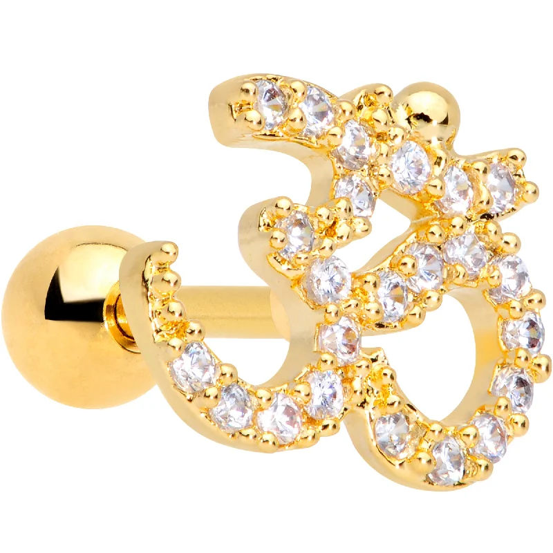 Women's Earrings – Elegant Designs for Every Personality--16 Gauge 1/4 Clear CZ Gem Gold Tone Amazing Om Cartilage Tragus