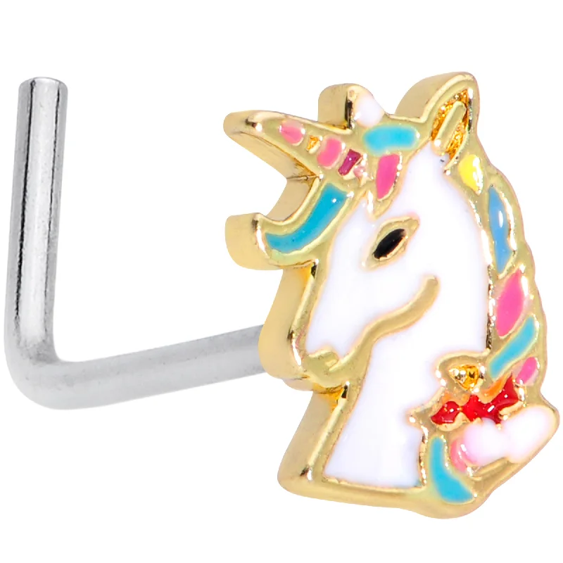 Nose Rings for Professional Look -20 Gauge 1/4 Rainbow Unicorn L Shaped Nose Ring