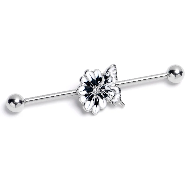 Women's Earrings – Elegant Designs for Every Personality--14 Gauge Clear Gem Butterfly Blossom White Industrial Barbell 38mm Women's Earrings – Elegant Designs for Every Personality--14 Gauge Clear Gem Butterfly Blossom White Industrial Barbell 38mm