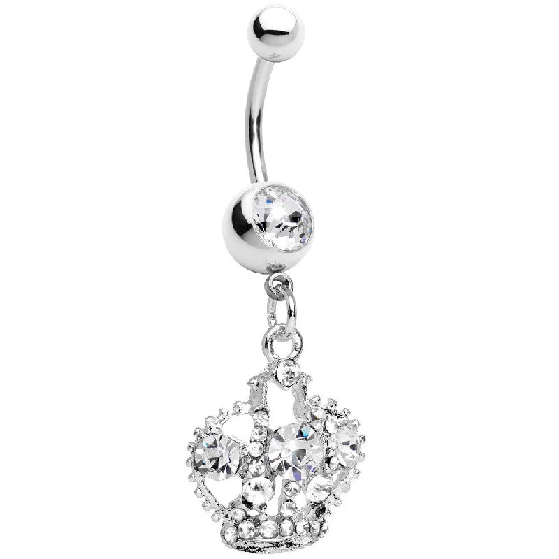 Trendy Belly Rings with Stunning Details -Clear Gem Crown Dangle Belly Ring