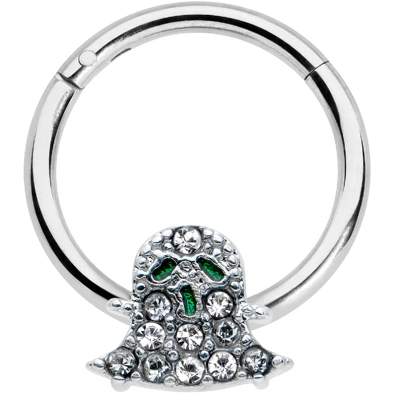 Nose Rings with Simple Style -16 Gauge 3/8 Clear Gem Green Eye Halloween Ghost Hinged Segment Ring Nose Rings with Simple Style -16 Gauge 3/8 Clear Gem Green Eye Halloween Ghost Hinged Segment Ring