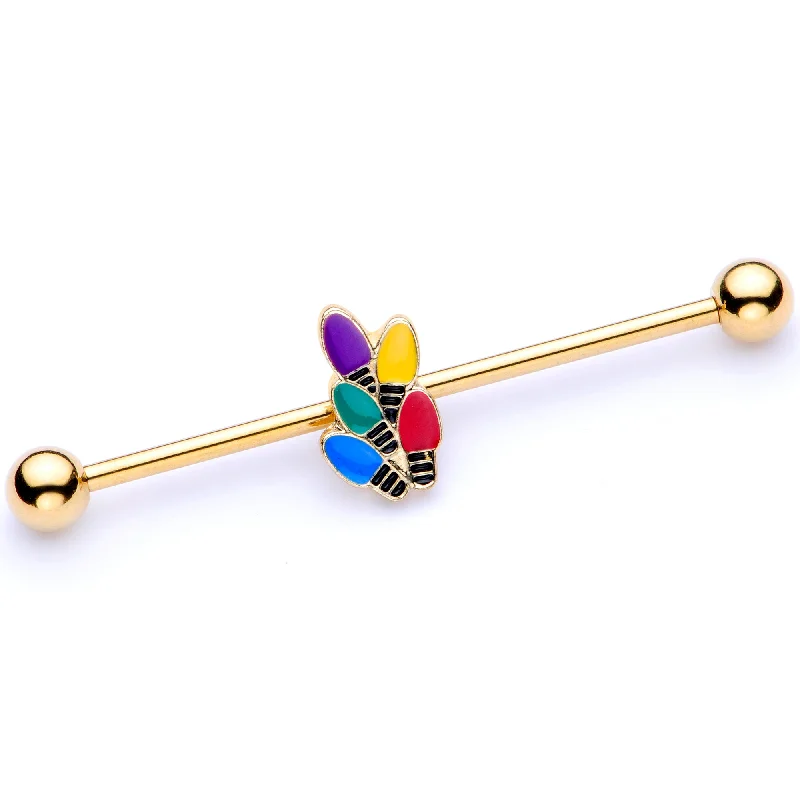 Women's Earrings – Elegant Designs for Every Personality--14 Gauge Gold Tone Christmas Lights Industrial Barbell 38mm Women's Earrings – Elegant Designs for Every Personality--14 Gauge Gold Tone Christmas Lights Industrial Barbell 38mm