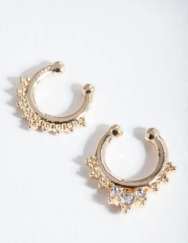 Women's Earrings – Elegant Designs for Every Personality--Gold Diamante Bohemian Septum Ring