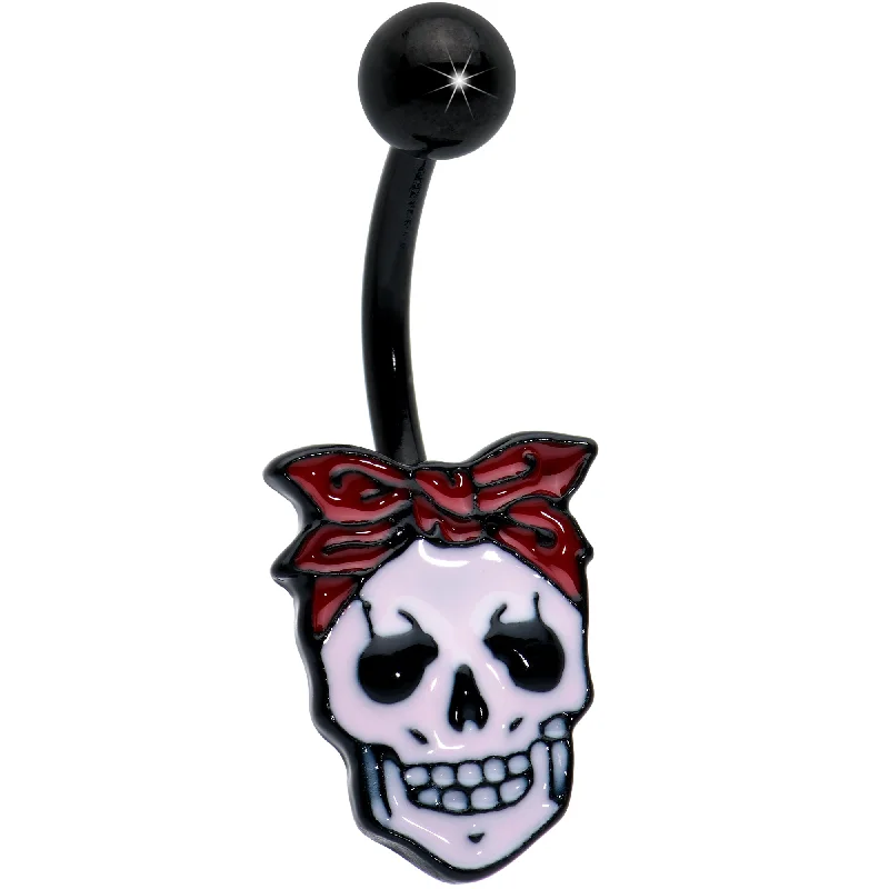 Comfortable Belly Rings for Everyday Wear -Black Halloween Skull Kerchief Spooky Belly Ring Comfortable Belly Rings for Everyday Wear -Black Halloween Skull Kerchief Spooky Belly Ring
