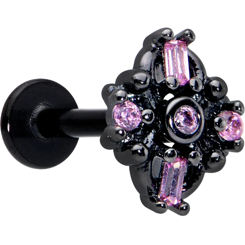 Designer Lip Rings with Sleek Finishes16 Gauge 5/16 Pink Gem Black Opulent Cross Labret Monroe Tragus