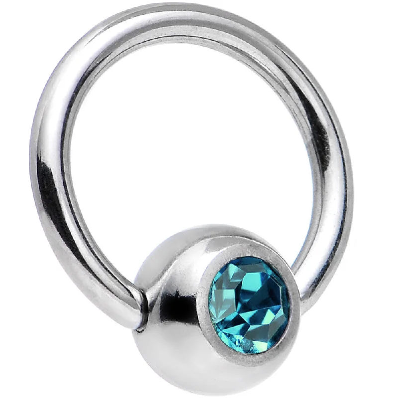 Women's Earrings – Elegant Designs for Every Personality--18 Gauge 1/4 Blue Zircon Captive Ring Created With Crystal