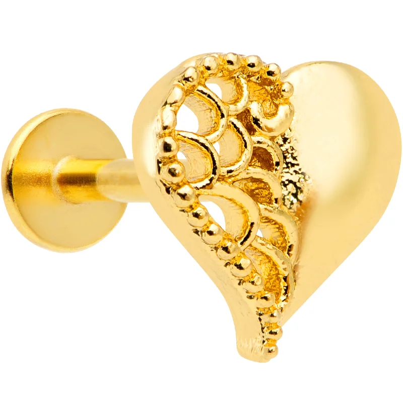 Designer Lip Rings with Sleek Finish16 Gauge 5/16 Clear Gem Gold Hue Angel Wing Heart Labret Monroe Tragus