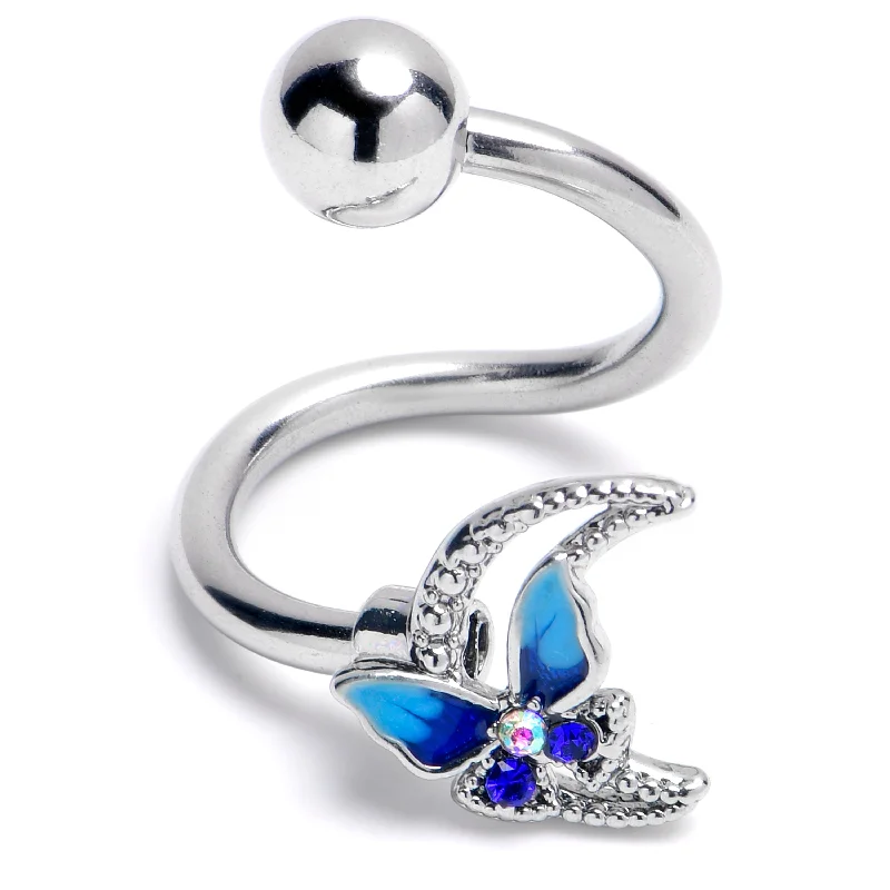 Comfortable Belly Rings for Everyday Use -Aurora Gem Butterfly Blue Beauty Spiral Twister Belly Ring Comfortable Belly Rings for Everyday Use -Aurora Gem Butterfly Blue Beauty Spiral Twister Belly Ring