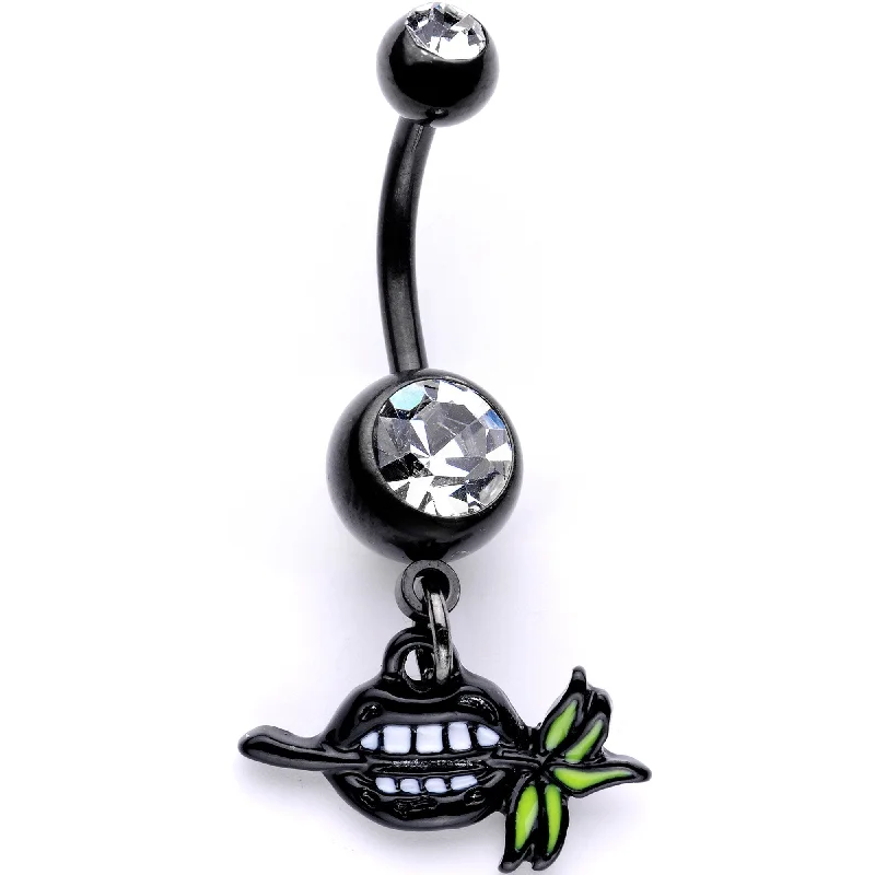 Designer Belly Rings with Creative Details -Clear Gem Black Anodized Black Lips of Death Dangle Belly Ring Designer Belly Rings with Creative Details -Clear Gem Black Anodized Black Lips of Death Dangle Belly Ring