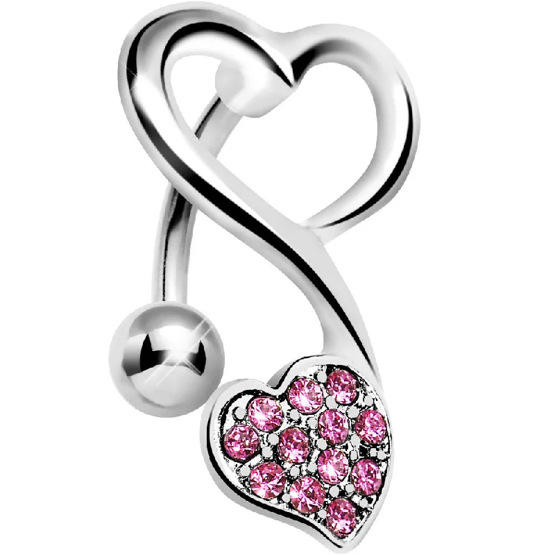 Comfortable Belly Rings with Polished Finish -Top Mount Pink Gem Swirling Dual Hearts Belly Ring Comfortable Belly Rings with Polished Finish -Top Mount Pink Gem Swirling Dual Hearts Belly Ring