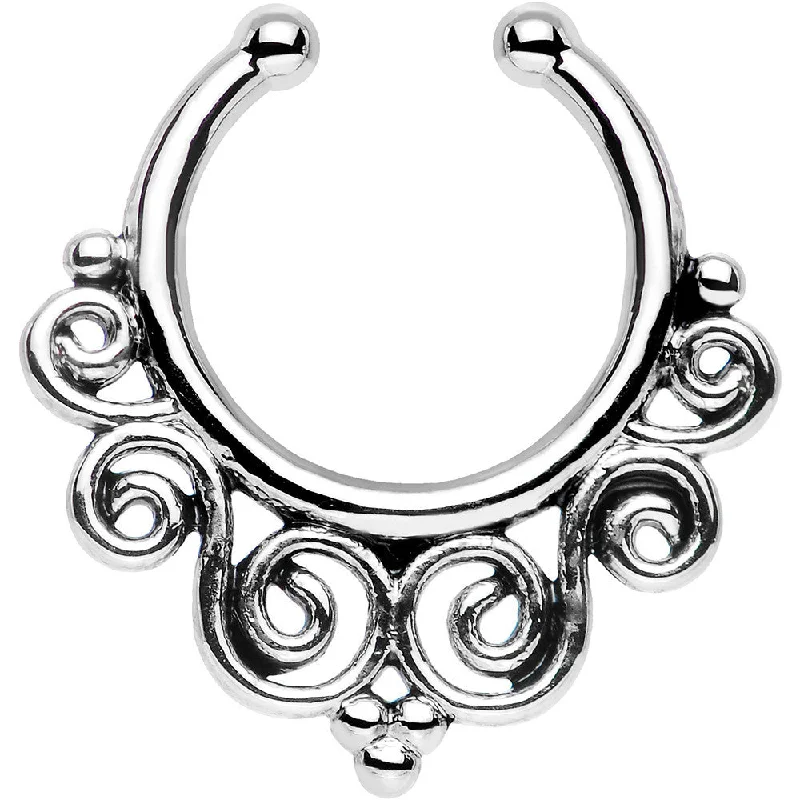 Nose Rings for Chic Look -Tempest of Swirls Non-Pierced Clip On Fake Septum Ring