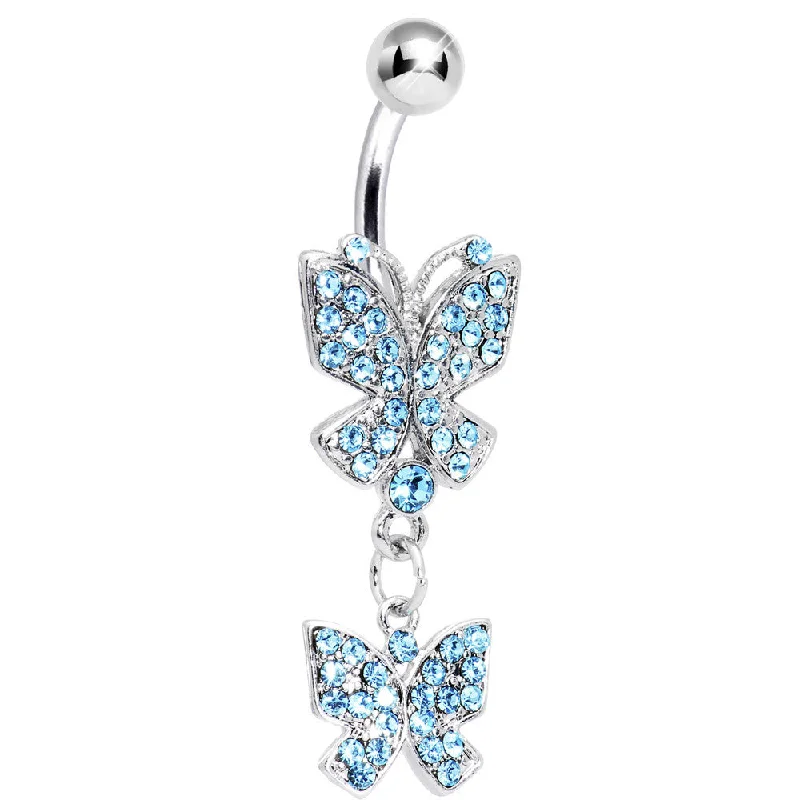 Belly Rings for Trendy Women -Aqua Gem Dual Delights Butterfly Belly Ring