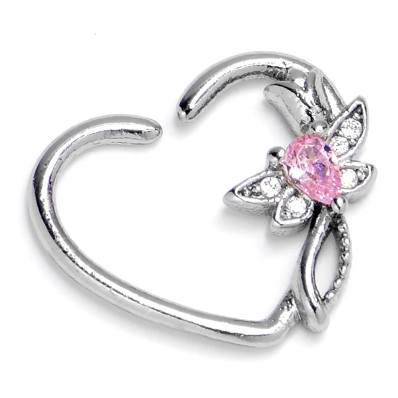 Women's Earrings – Elegant Designs for Every Personality--16 Gauge 3/8 Pink Gem Bold Dragonfly Heart Left Side Cartilage Earring
