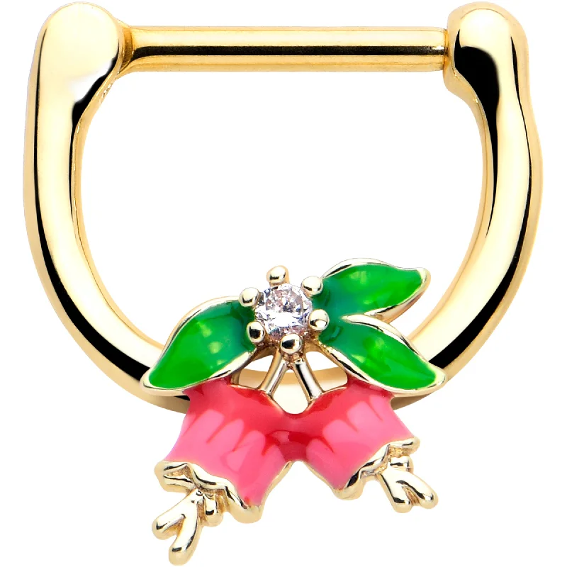 Nose Rings with Square Designs -16 Gauge 5/16 Clear CZ Gem Gold Tone Bell Flower Cartilage Clicker Nose Rings with Square Designs -16 Gauge 5/16 Clear CZ Gem Gold Tone Bell Flower Cartilage Clicker