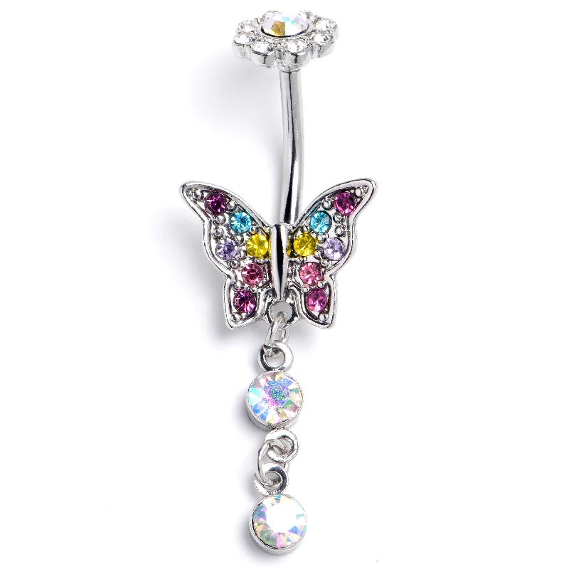 Trendy Belly Rings for Bold Fashion Statements -Aurora Pink Gem Fabulous Butterfly Internally Threaded Dangle Belly Ring Trendy Belly Rings for Bold Fashion Statements -Aurora Pink Gem Fabulous Butterfly Internally Threaded Dangle Belly Ring