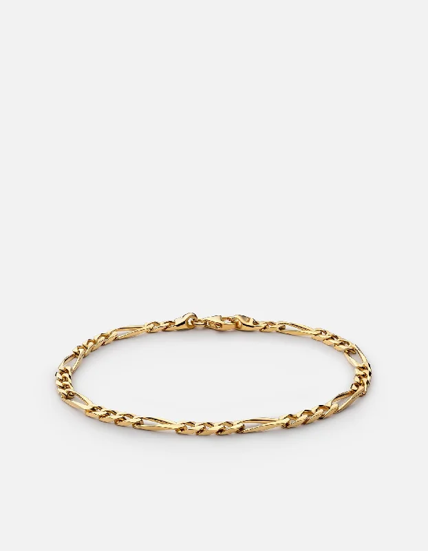 Men's Cuff Bracelets-3mm Figaro Chain Bracelet, Gold Vermeil
