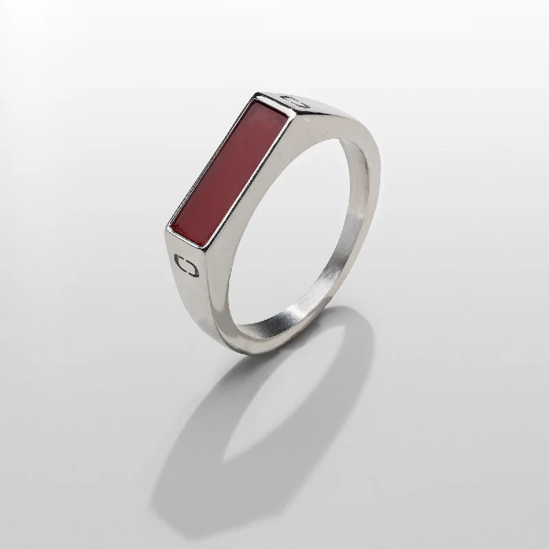 Top Men's Rings – Crafted for Every Style  Red Rectangle Stone Signet Ring (Silver)