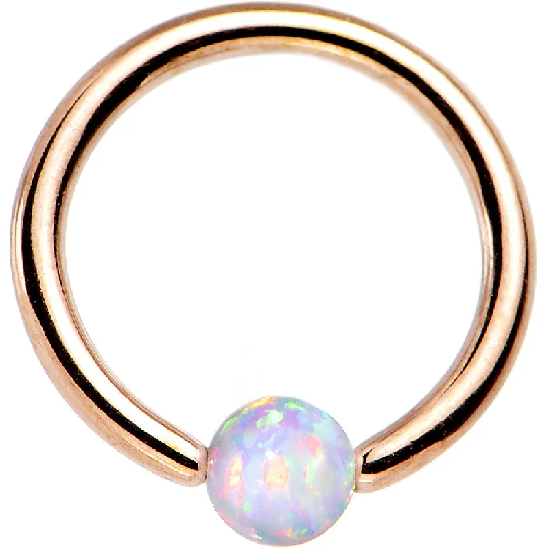 Women's Earrings – Elegant Designs for Every Personality--16 Gauge 5/16 3mm White Synthetic Opal Rose Gold IP BCR Captive Ring