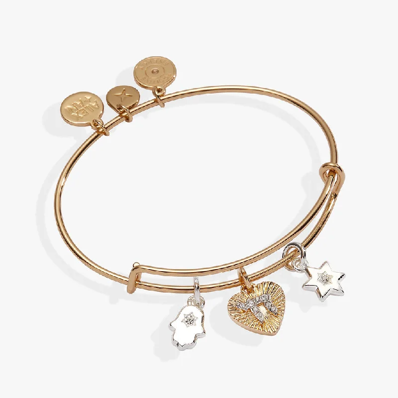 Simple Silver Bangles for Women-Faith and Family Star of David Charm Bangle