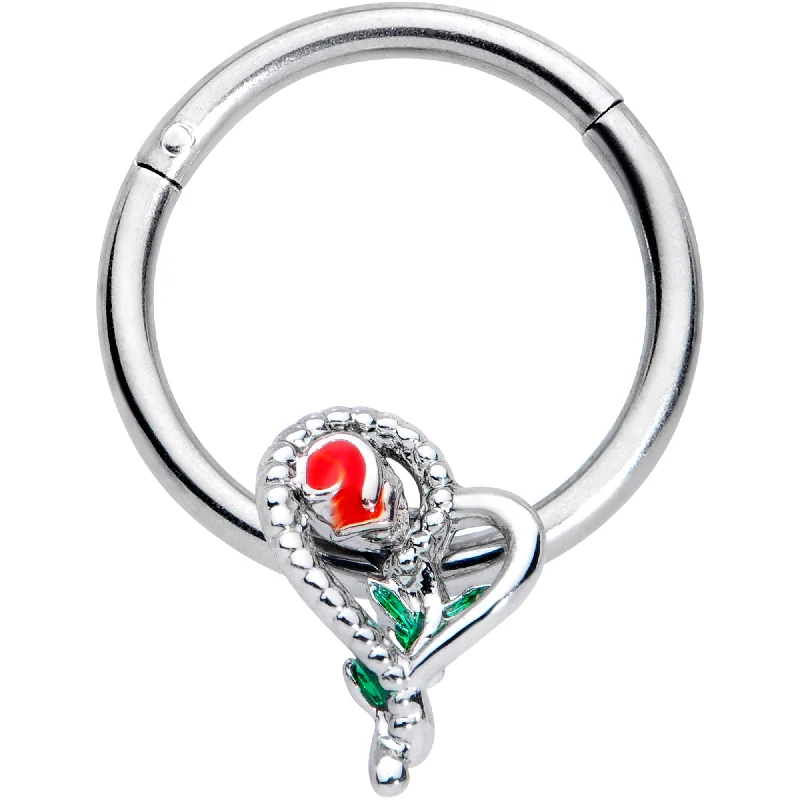 Beautiful Lip Rings with Luxury Appeal16 Gauge 3/8 Green Gem Snake Heart Rose Flower Hinged Segment Ring