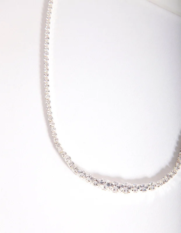 Shop Classic Women's Necklaces & Pendants with a Modern Twist-Silver Cubic Zirconia Graduating Diamante Tennis Necklace Shop Classic Women's Necklaces & Pendants with a Modern Twist-Silver Cubic Zirconia Graduating Diamante Tennis Necklace