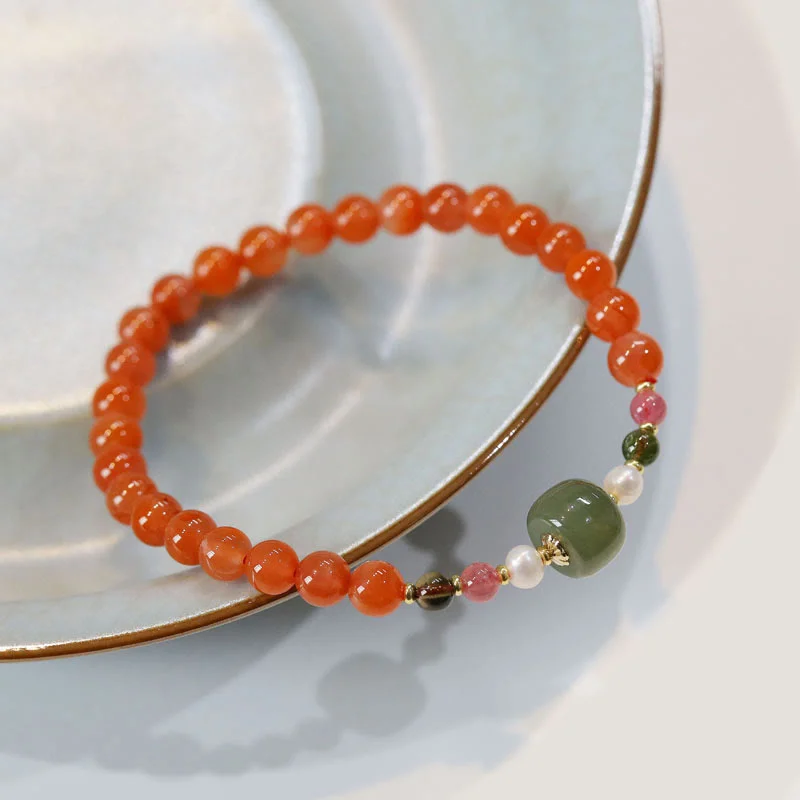 Personalized Bracelets and Bangles for Women-Buddha Stones Natural Red Agate Hetian Jade Bead Confidence Calm Bracelet Personalized Bracelets and Bangles for Women-Buddha Stones Natural Red Agate Hetian Jade Bead Confidence Calm Bracelet
