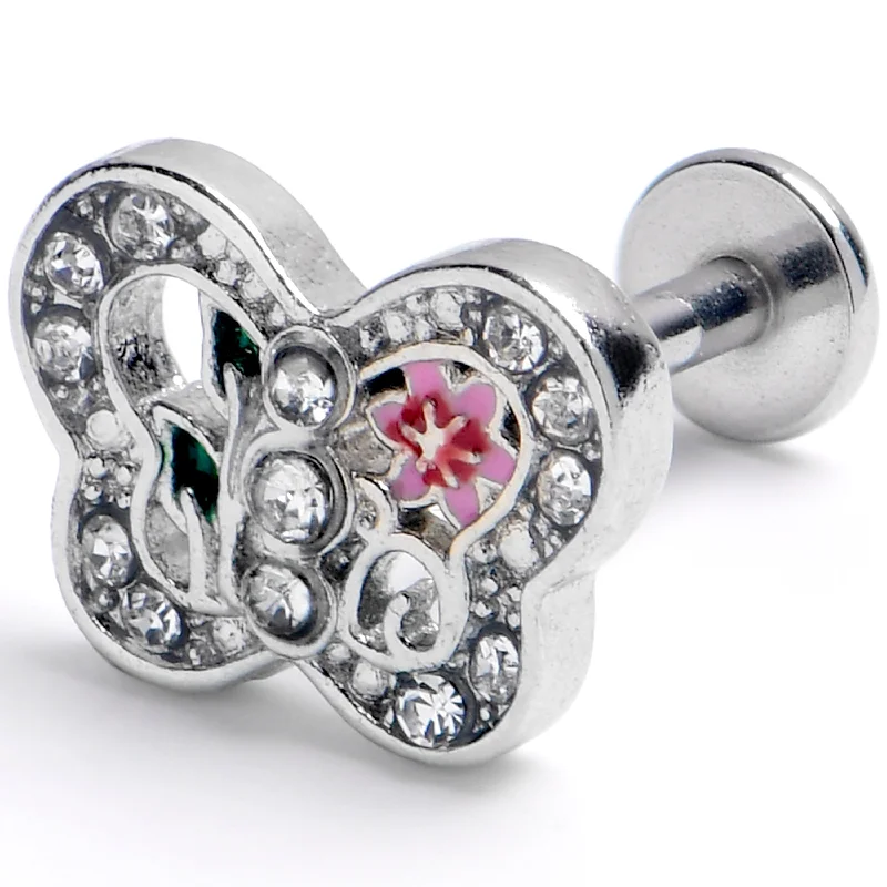 Lip Rings for Trendy Piercings16 Gauge 5/16 Clear Pink Gem Floral Butterfly Labret Monroe Tragus