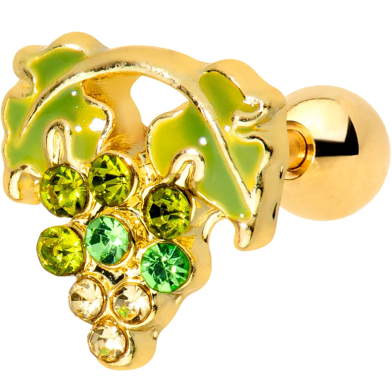Women's Earrings – Elegant Designs for Every Personality--16 Gauge 1/4 Green Gem Gold Tone Bunch of Grapes Cartilage Tragus Women's Earrings – Elegant Designs for Every Personality--16 Gauge 1/4 Green Gem Gold Tone Bunch of Grapes Cartilage Tragus
