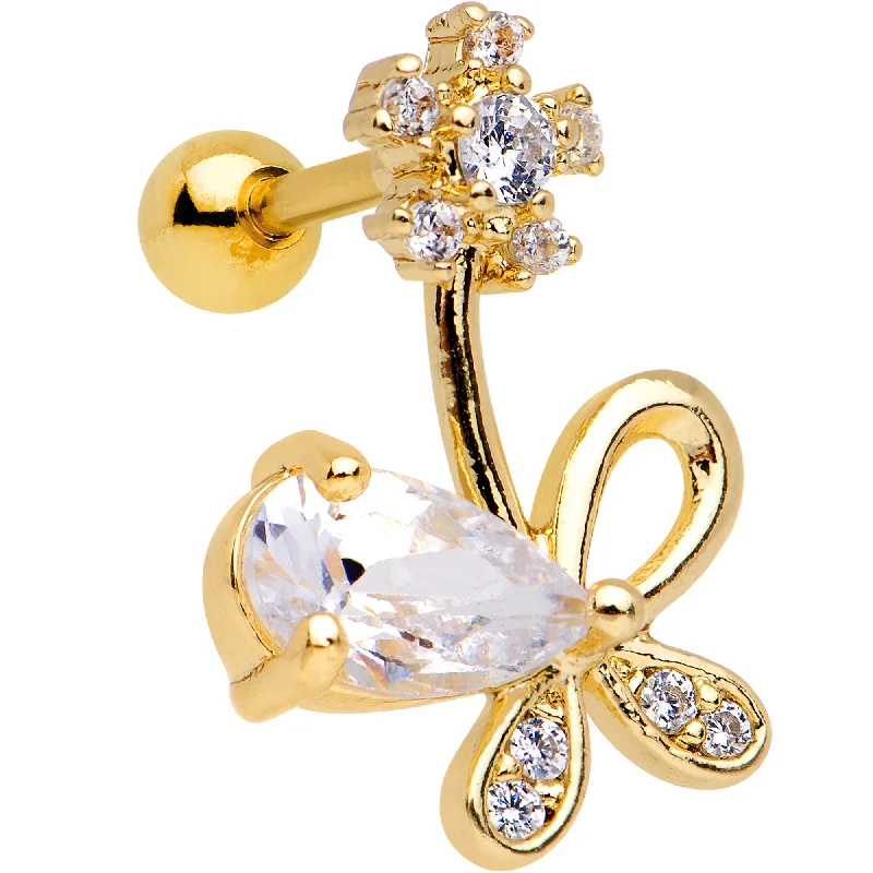 Women's Earrings – Elegant Designs for Every Personality--Clear CZ Gem Gold Tone Glamour Bow Cartilage Tragus Earring
