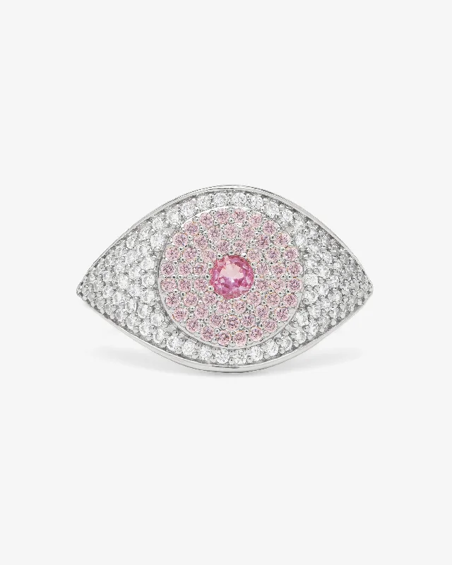 Chic Women's Rings for Fashion-Forward Looks-Rose Evil Eye Ring - Silver|Pink Sapphire