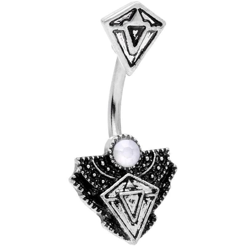 Belly Rings with Vibrant Gemstone Colors -White Faux Opal Art Deco Triangle Double Mount Belly Ring Belly Rings with Vibrant Gemstone Colors -White Faux Opal Art Deco Triangle Double Mount Belly Ring