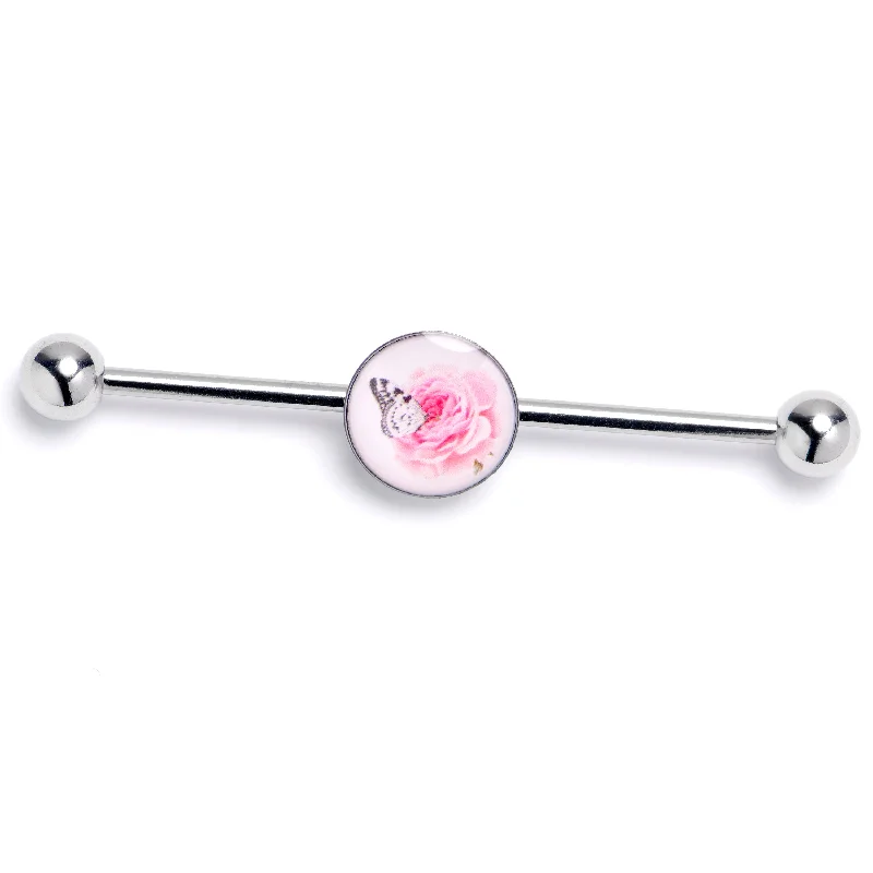 Women's Earrings – Elegant Designs for Every Personality--14 Gauge Butterfly Pink Rose Industrial Barbell 38mm Women's Earrings – Elegant Designs for Every Personality--14 Gauge Butterfly Pink Rose Industrial Barbell 38mm